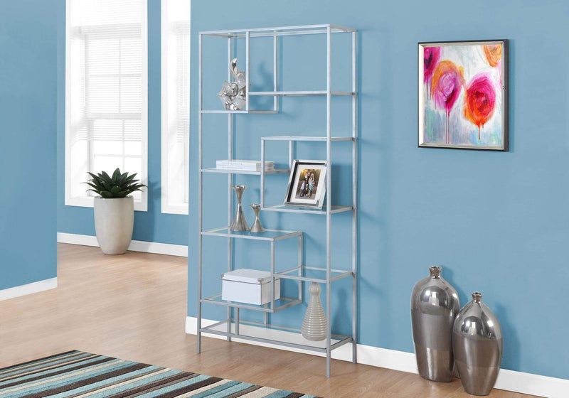 Bookshelves Modern Bookshelf - 72" Metal and Tempered Glass Bookcase HomeRoots