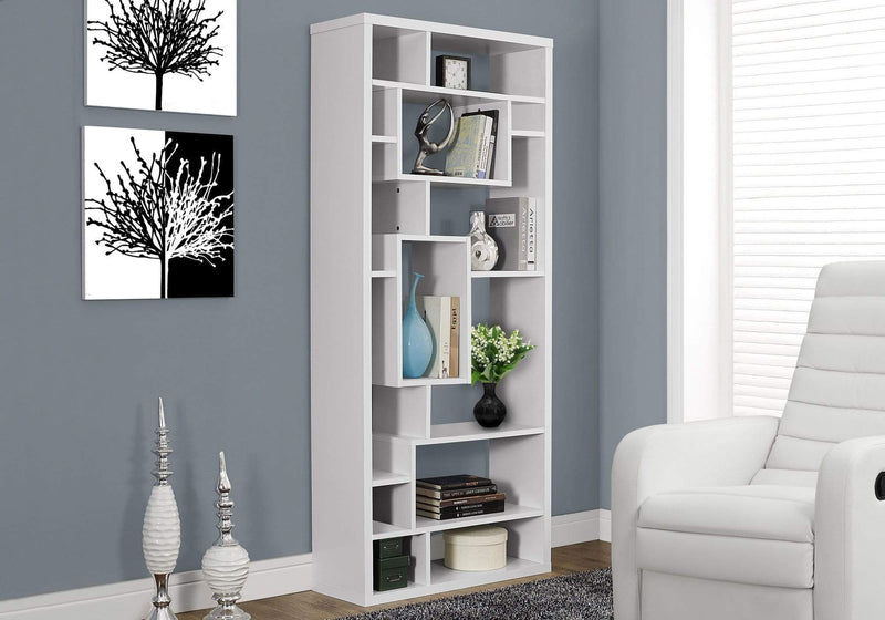 Bookshelves White Bookshelf - 11'.75" x 31'.5" x 72" White, Particle Board, Hollow-Core - Bookcase HomeRoots