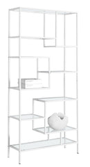 Bookshelves White Bookshelf - 12" x 32" x 72" White, Clear, Tempered Glass, Metal - Bookcase HomeRoots