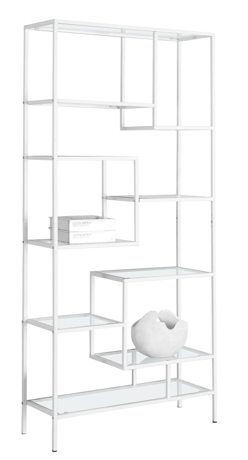 Bookshelves White Bookshelf - 12" x 32" x 72" White, Clear, Tempered Glass, Metal - Bookcase HomeRoots