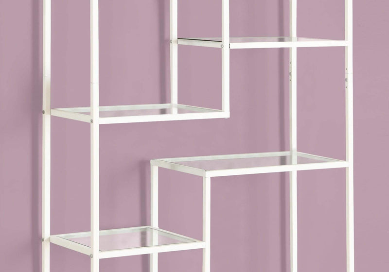 Bookshelves White Bookshelf - 12" x 32" x 72" White, Clear, Tempered Glass, Metal - Bookcase HomeRoots