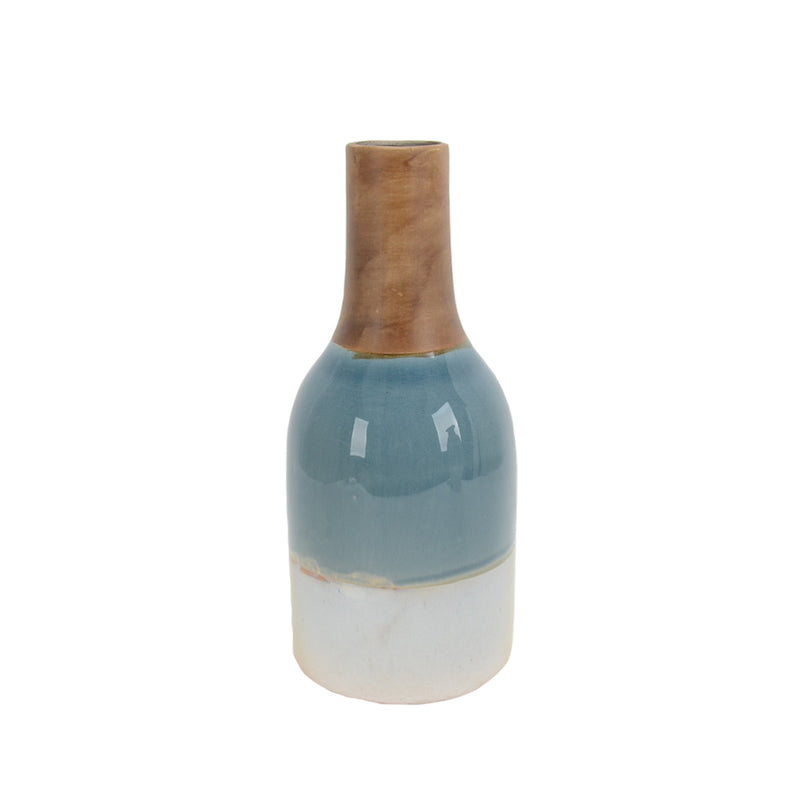 Bottle Shape Ceramic Vase with Elongated Neck, Multicolor-Vases-Multicolor-Ceramic-JadeMoghul Inc.