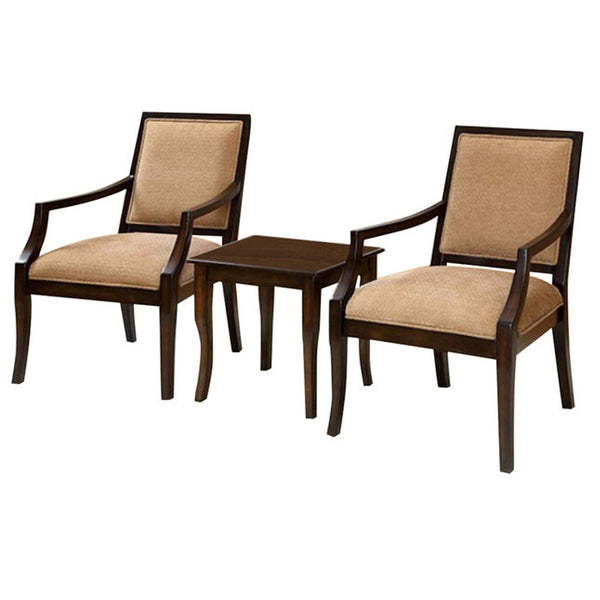 Boudry Transitional Office Chairs With Table - Set Of 3-Armchairs and Accent Chairs-Espresso-Fabric Solid Wood & Others-JadeMoghul Inc.