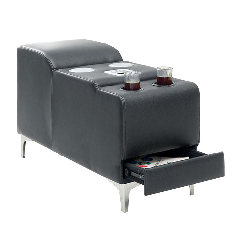 Bourdet II Gray Bonded Leather Bluetooth Speaker Console-Console Tables-Gray-Leather-JadeMoghul Inc.