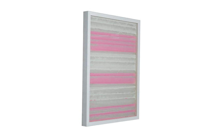 Boxes Large Shadow Box - 11" x 2" x 32" White And Pink, Fabric And Glass - Shadow Box HomeRoots