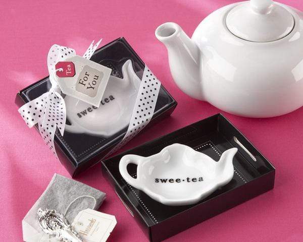Boy Wedding / Ring bearer Swee-Tea Ceramic Tea-Bag Caddy in Black & White Serving-Tray Gift Box Kate Aspen
