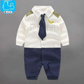 Boys 100% Cotton Tie Gentleman Suit Bow Leisure Body Suit-as pic show 6-3M-JadeMoghul Inc.