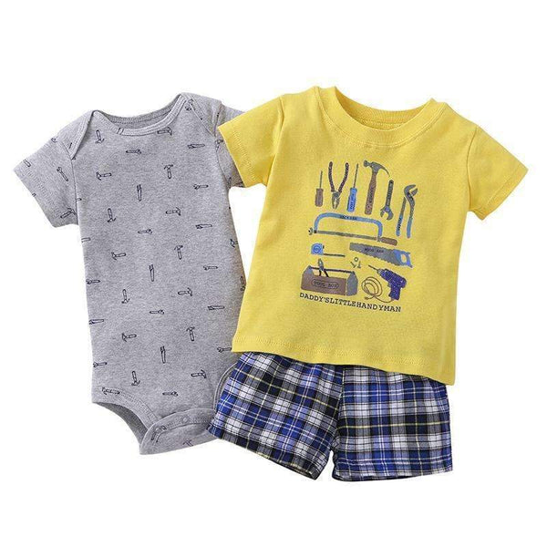 Boys 3 Piece Bodysuit Tshirt and Shorts Set-Beige-9M-JadeMoghul Inc.