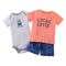 Boys 3 Piece Bodysuit Tshirt and Shorts Set-Brown-9M-JadeMoghul Inc.