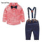 Boys 3 Piece Gingham Print Shirt And Suspenders Pants With Bow Tie-Pink-24M-JadeMoghul Inc.