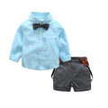 Boys 3 Piece Gingham Print Shirt And Suspenders Pants With Bow Tie-Sky Blue-6M-JadeMoghul Inc.