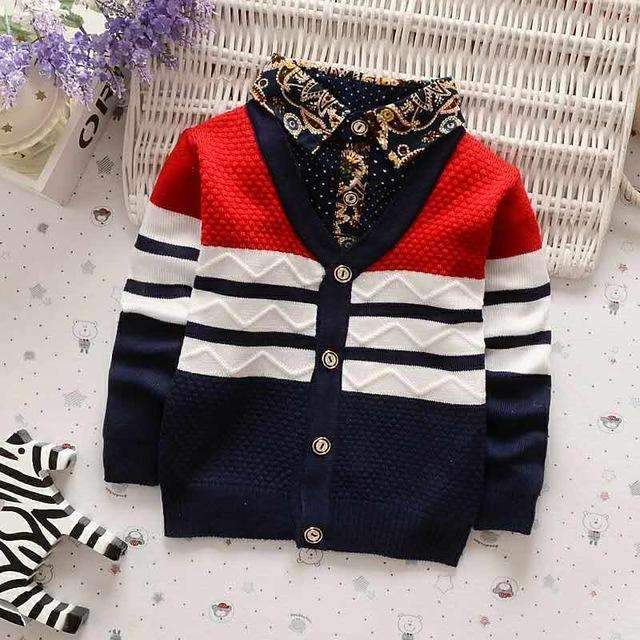 Boys Bold Stripes Smart Sweater Cardigan-Red-24M-JadeMoghul Inc.