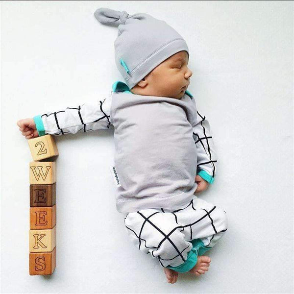 Boys Checkered Print 3 Piece Bodysuit And Beanie Set-0-3 months-JadeMoghul Inc.