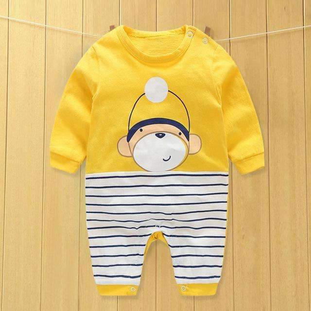 Boys Cotton Printed Romper-Yellow-3M-JadeMoghul Inc.