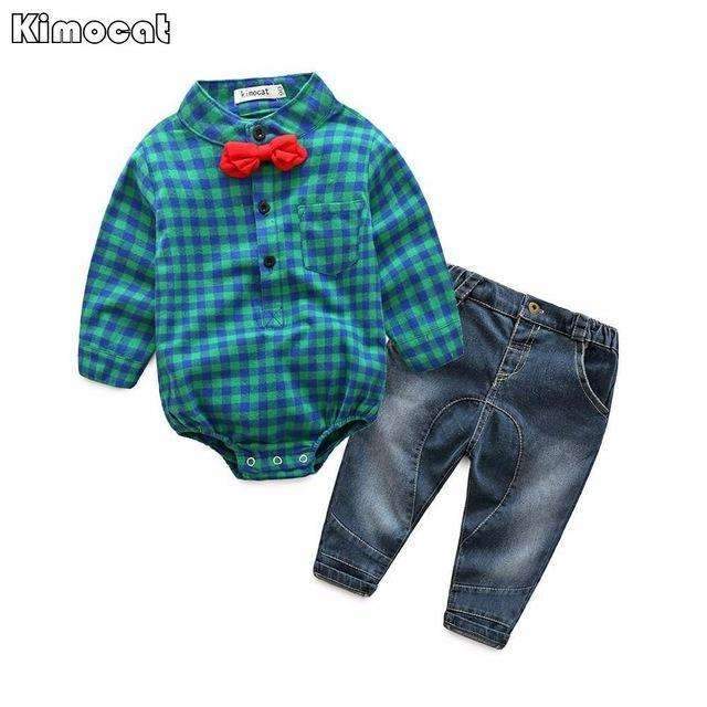 Boys Cute Bow ties Romper And Denim Jeans Set-Picture-3M-JadeMoghul Inc.