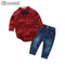 Boys Cute Bow ties Romper And Denim Jeans Set-Red-3M-JadeMoghul Inc.