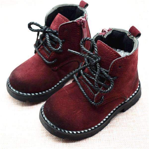 Boys Faux Suede Lace Up Boots-Red wine-5.5-JadeMoghul Inc.