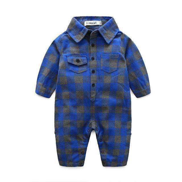 Boys Flannel Plaid Print Full Sleeves Romper-c-3M-JadeMoghul Inc.