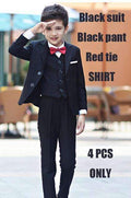 Boys Formal Bow Tie Suit-Red Tie Black suit-3T-JadeMoghul Inc.