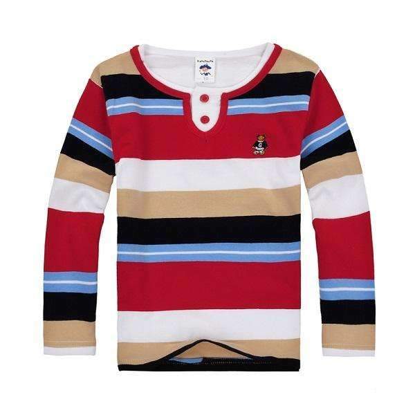 Boys Full Sleeves Striped Polo Shirts-Multi 3-10-JadeMoghul Inc.