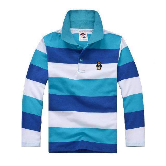 Boys Full Sleeves Striped Polo Shirts-Multi 3-10-JadeMoghul Inc.