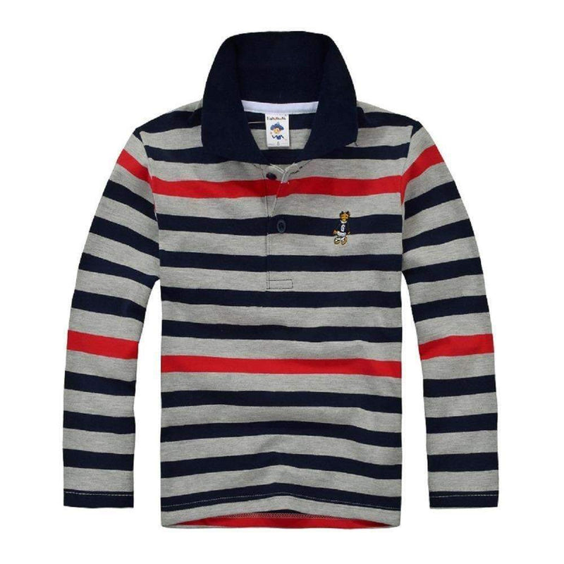 Boys Full Sleeves Striped Polo Shirts-Multi 3-10-JadeMoghul Inc.