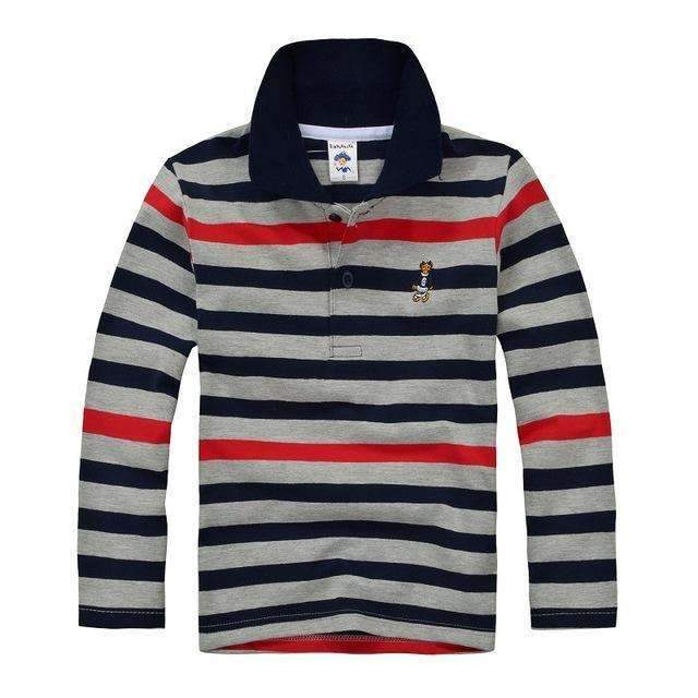 Boys Full Sleeves Striped Polo Shirts-Multi 6-10-JadeMoghul Inc.