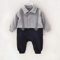 Boys Full Sleeves Warm winter Fleece Bow Tie Design Romper-Grey-10-12 months-JadeMoghul Inc.