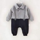 Boys Full Sleeves Warm winter Fleece Bow Tie Design Romper-Grey-10-12 months-JadeMoghul Inc.