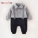 Boys Full Sleeves Warm winter Fleece Bow Tie Design Romper-Grey-10-12 months-JadeMoghul Inc.