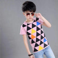 Boys Geometric Print Short Sleeves T Shirt-Pink-4T-JadeMoghul Inc.