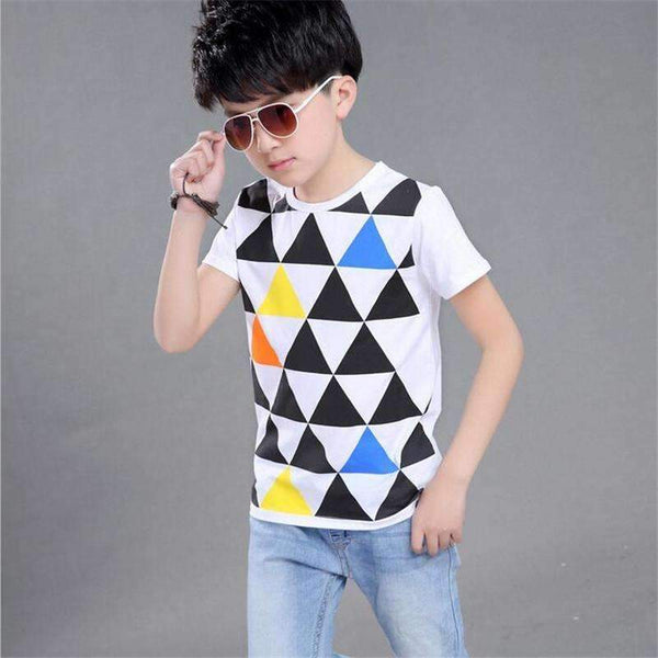Boys Geometric Print Short Sleeves T Shirt-Pink-4T-JadeMoghul Inc.
