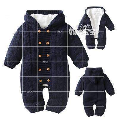 Boys/ Girls Fur Lined Knit Jumpsuit-Blue-3M-JadeMoghul Inc.