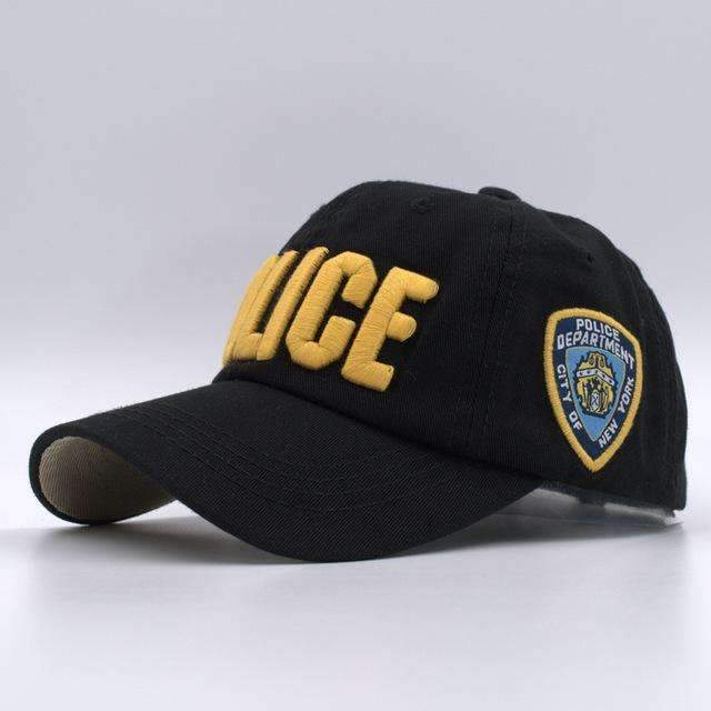 Boys High Quality Cotton Embroidered Police Baseball Caps-Black and Gold-JadeMoghul Inc.