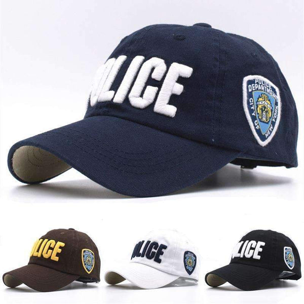 Boys High Quality Cotton Embroidered Police Baseball Caps-Black and White-JadeMoghul Inc.