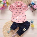 Boys Moustache Print Button Down Cotton Shirt And Shorts Set-Pink-7-9 months-JadeMoghul Inc.