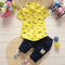 Boys Moustache Print Button Down Cotton Shirt And Shorts Set-Yellow-7-9 months-JadeMoghul Inc.