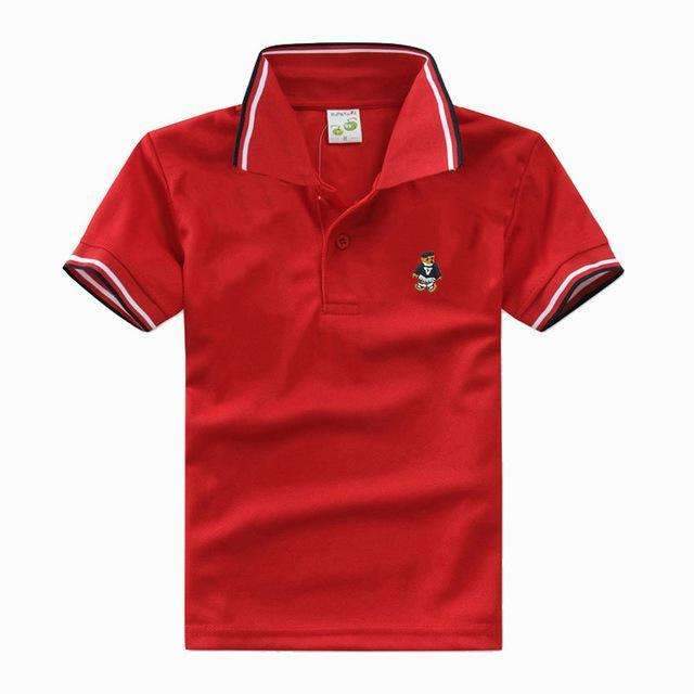 Boys Short Sleeves Striped Polo Shirts-Red-10-JadeMoghul Inc.