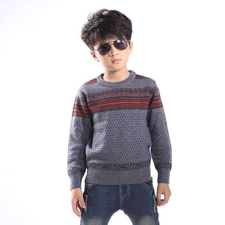 Boys Striped Wool Pullover-Grey high collar-4T-JadeMoghul Inc.