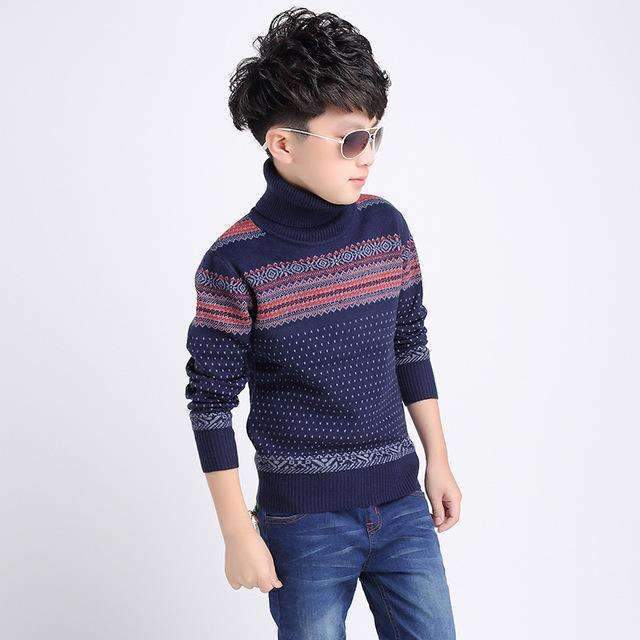 Boys Striped Wool Pullover-Navy blue high colla-4T-JadeMoghul Inc.