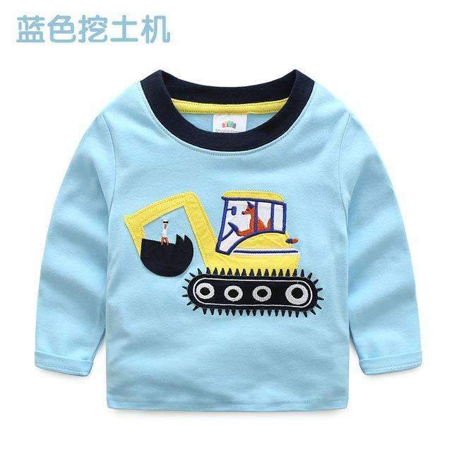 Boys T-shirt Kids Tees Baby Child Boy Cartoon Spring Children Tee Long Sleeve Stitching Cotton Cars Trucks Striped Autumn Shirt-bluerooter-2T-JadeMoghul Inc.