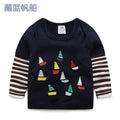 Boys T-shirt Kids Tees Baby Child Boy Cartoon Spring Children Tee Long Sleeve Stitching Cotton Cars Trucks Striped Autumn Shirt-darkbluebus-2T-JadeMoghul Inc.