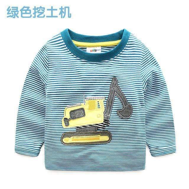 Boys T-shirt Kids Tees Baby Child Boy Cartoon Spring Children Tee Long Sleeve Stitching Cotton Cars Trucks Striped Autumn Shirt-greenrooter 1-2T-JadeMoghul Inc.