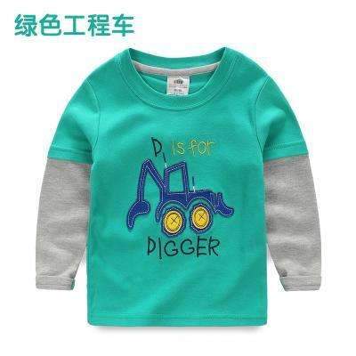 Boys T-shirt Kids Tees Baby Child Boy Cartoon Spring Children Tee Long Sleeve Stitching Cotton Cars Trucks Striped Autumn Shirt-greenvehicle-2T-JadeMoghul Inc.