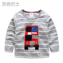 Boys T-shirt Kids Tees Baby Child Boy Cartoon Spring Children Tee Long Sleeve Stitching Cotton Cars Trucks Striped Autumn Shirt-greysbus-2T-JadeMoghul Inc.