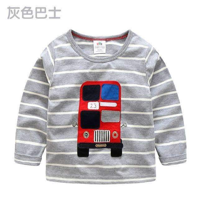 Boys T-shirt Kids Tees Baby Child Boy Cartoon Spring Children Tee Long Sleeve Stitching Cotton Cars Trucks Striped Autumn Shirt-greysbus-2T-JadeMoghul Inc.