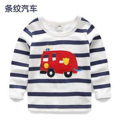 Boys T-shirt Kids Tees Baby Child Boy Cartoon Spring Children Tee Long Sleeve Stitching Cotton Cars Trucks Striped Autumn Shirt-orangecar-2T-JadeMoghul Inc.