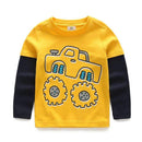 Boys T-shirt Kids Tees Baby Child Boy Cartoon Spring Children Tee Long Sleeve Stitching Cotton Cars Trucks Striped Autumn Shirt-orangecar-2T-JadeMoghul Inc.