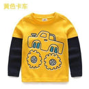 Boys T-shirt Kids Tees Baby Child Boy Cartoon Spring Children Tee Long Sleeve Stitching Cotton Cars Trucks Striped Autumn Shirt-yellowcar-2T-JadeMoghul Inc.