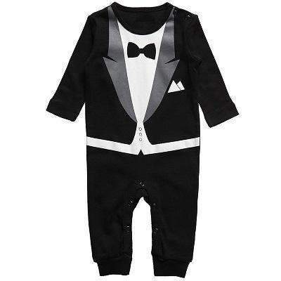 Boys Tuxedo Print Full Sleeves Romper-black 1-3M-JadeMoghul Inc.